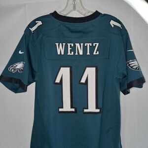 Kids NFL Eagles Wentz 11 Green Jersey Shirt Sz L 14/16 Good Preowned Condition